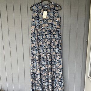 Boho Tiered Maxi Dress Blue and Cream Karma East Small